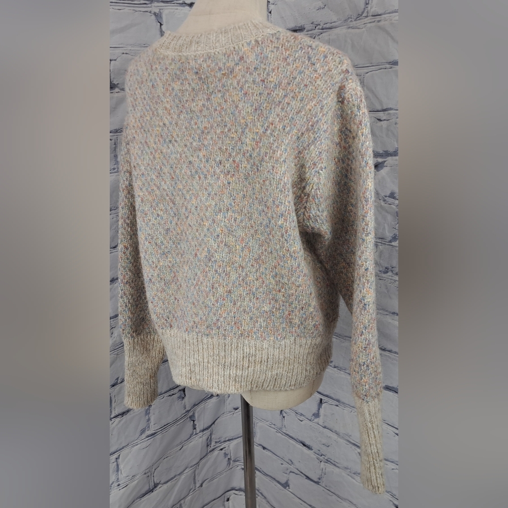 Design Lab Lord & Taylor Comfy Knit Sweater Cropped Woven Colorful Oatmeal Small - Picture 6 of 16